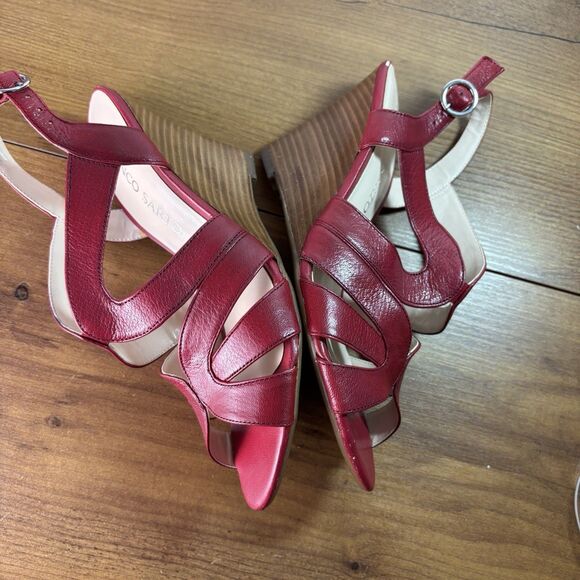 Franco Sarto Womens 6.5 Red Wedge Galia Heels Sandals Strappy - Picture 9 of 14